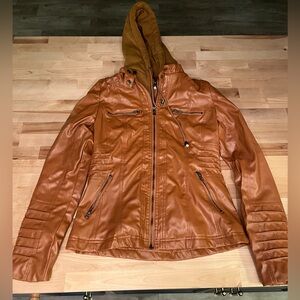 Faux leather Cognac jacket, Sz medium